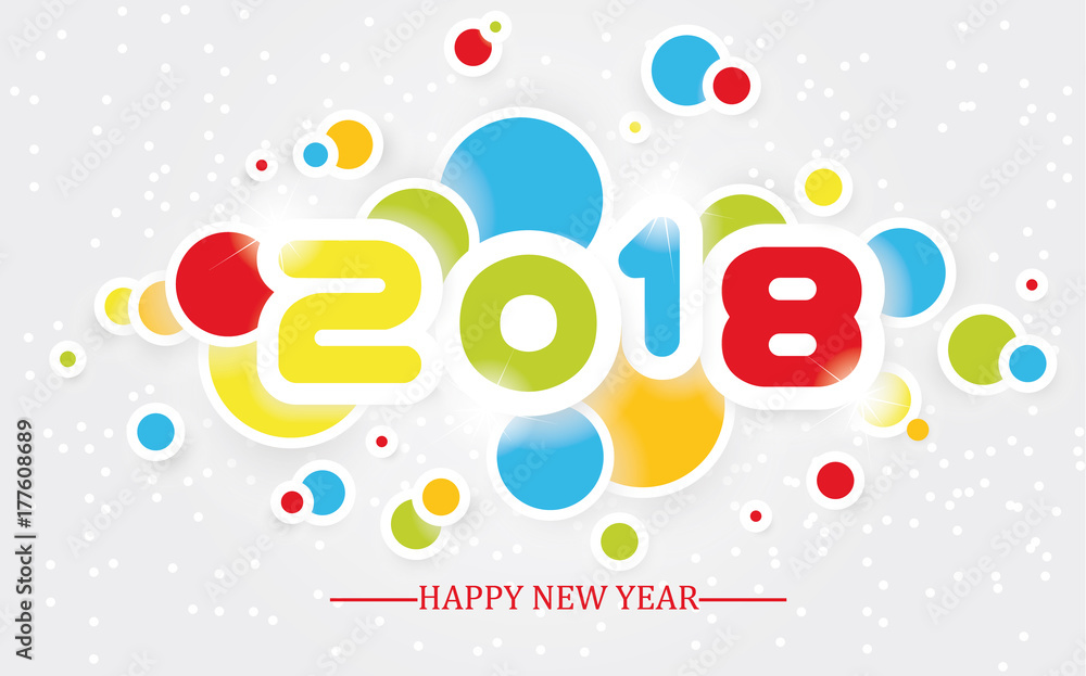 2018 happy new year  simple writing multicolour  with shading