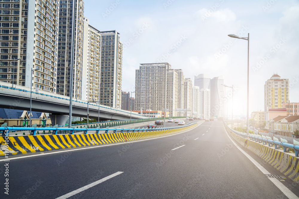 Fototapeta premium Urban construction roads and skyline