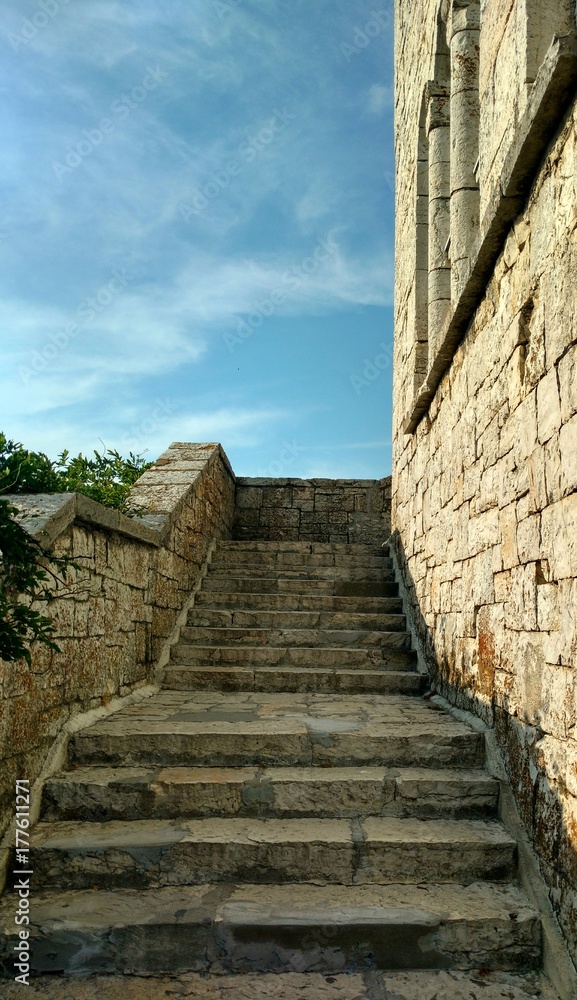 The lookout tower on mount Akhun in Sochi, stone staircases, limestone, sea views.