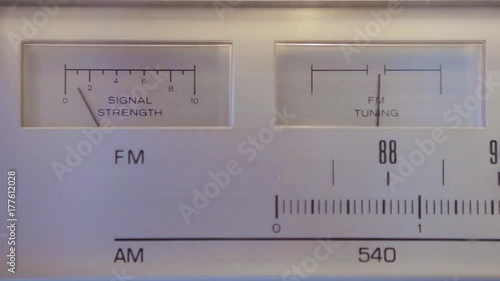 Vintage stereo signal strength and fm meter needle moving