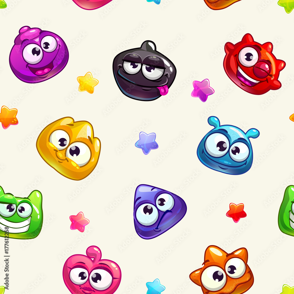 Fototapeta premium Seamless pattern with funny colorful jelly characters