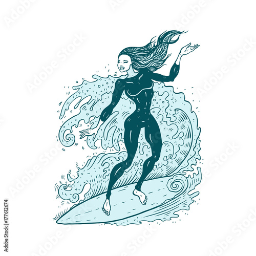 Beautiful woman on surf board.