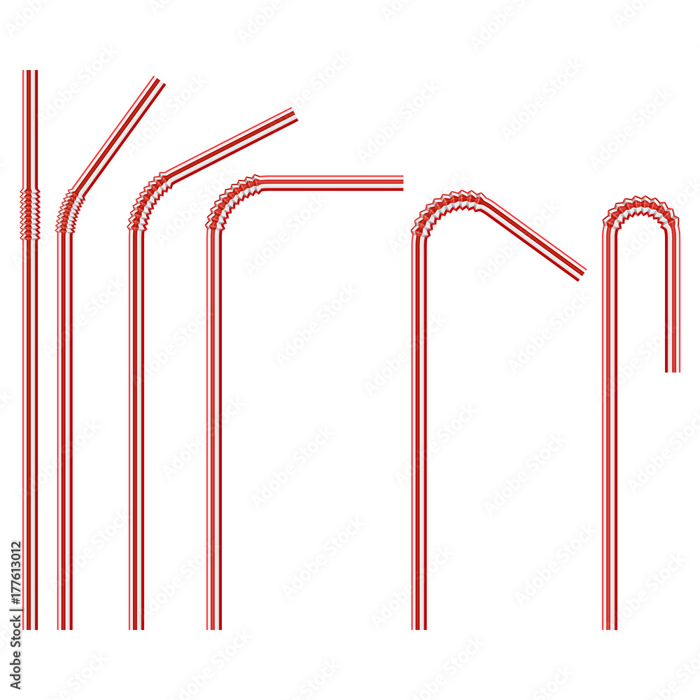 vector illustration of red colored disposable plastic drinking straw isolated on white background