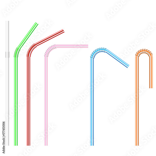 vector illustration of colored disposable plastic drinking straw isolated on white background