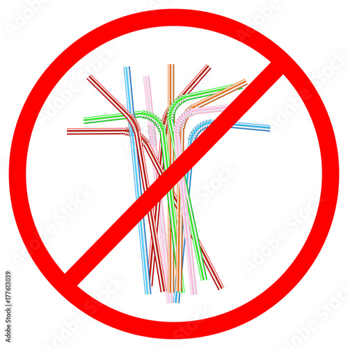 vector illustration sign of the refusal of disposable plastic drinking straws isolated on white background