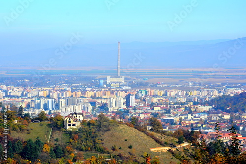 Aerial view. Typical urban landscape of the city Brasov, a town situated in Transylvania, Romania, in the center of the country. 300.000 inhabitants