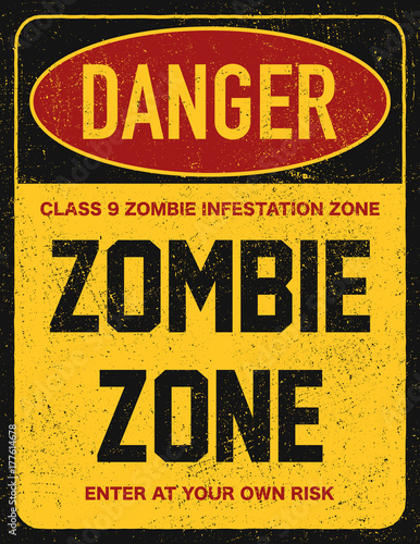 Halloween warning sign danger zombie area. Vector illustration