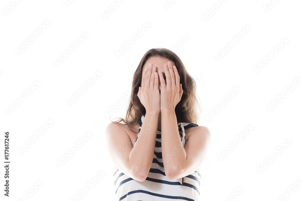 Young woman concept shy shame portrait emotive concept Young woman concept shy shame portrait emotive concept