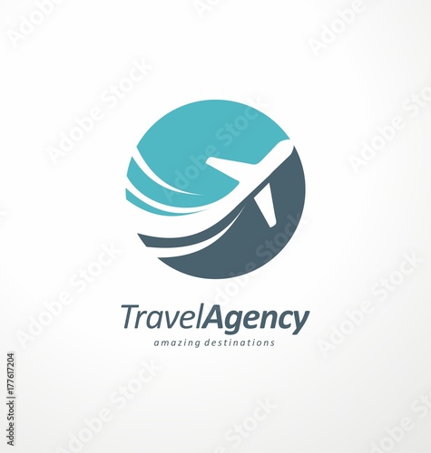 Travel agency logo design idea with airplane in negative space