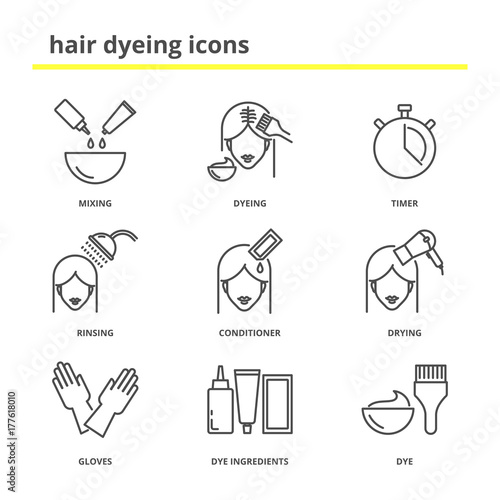 Hair dyeing icons set