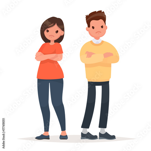 Family quarrel. Unhappy couple. Conflict in relations, disagreements. A man and a woman are angry