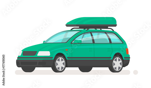 Family car station wagon with a roof rack. Vector illustration