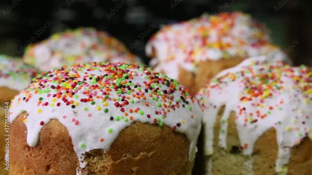 Traditional easter sweet bred on rotate table close-up. Traditional easter sweet bred on rotate table close-up.