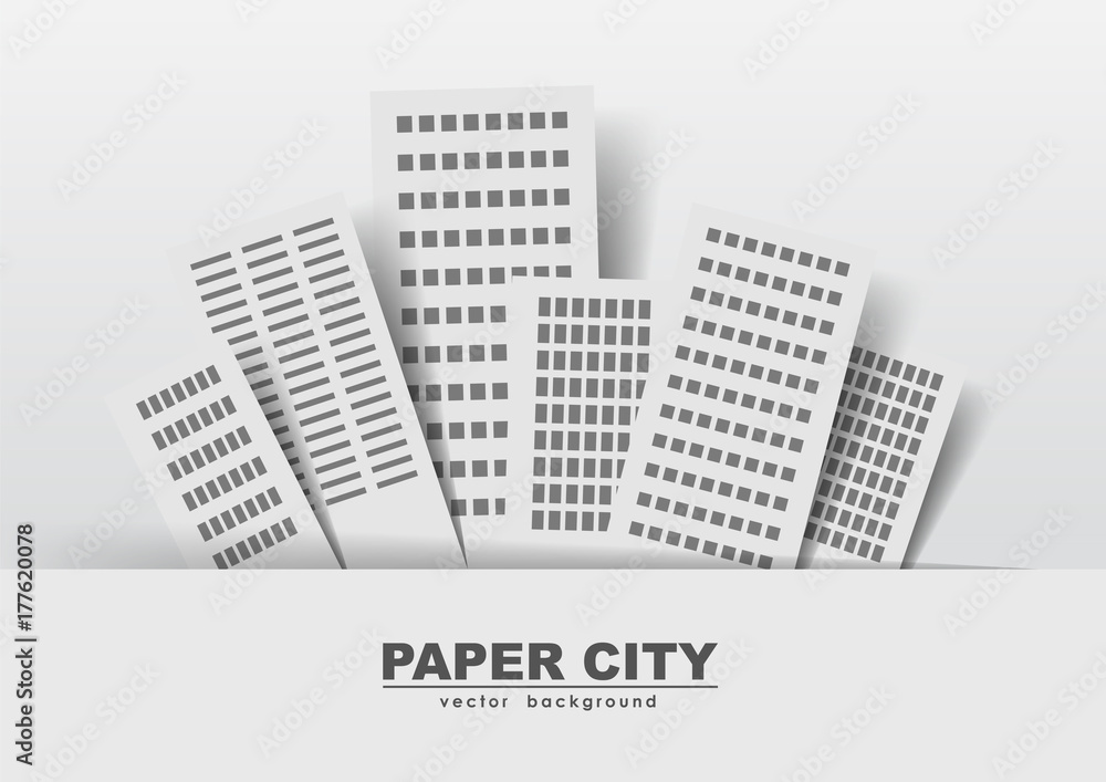 Vector illustration: Paper buildings on a light background: stickers, city. Vector illustration: Paper buildings on a light background: stickers, city.