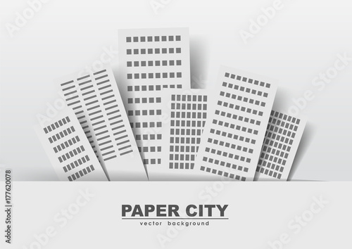 Vector illustration: Paper buildings on a light background: stickers, city.