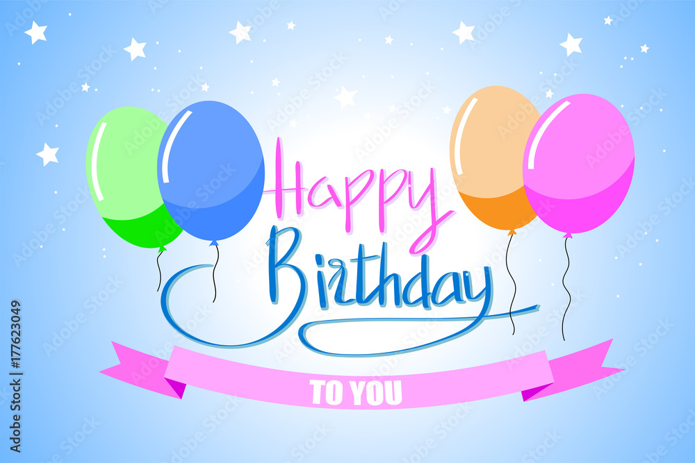 Vector design for Happy Birthday greeting cards  with balloon ribbon and star, .Template for birthday celebration.