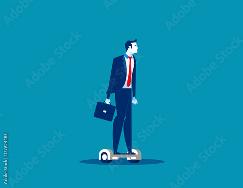 Businessman riding on hoverboard. Concept business vector illustration.