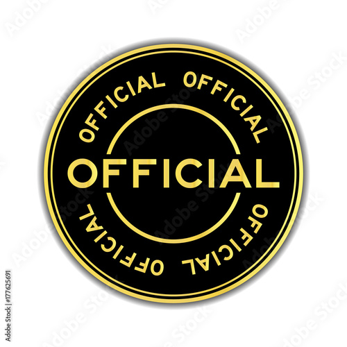 Black and gold color official wording round seal sticker on white background