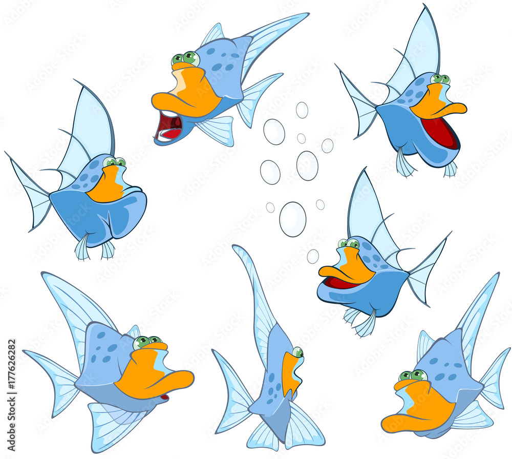 Fototapeta premium Set of Cartoon Illustration. A Cute Fish for you Design
