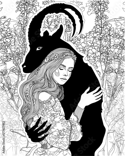 vector beautiful girl in the arms of a demon