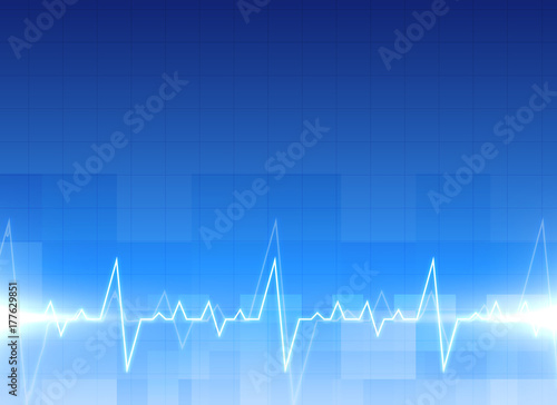 medical electrocardiogram background in blue color