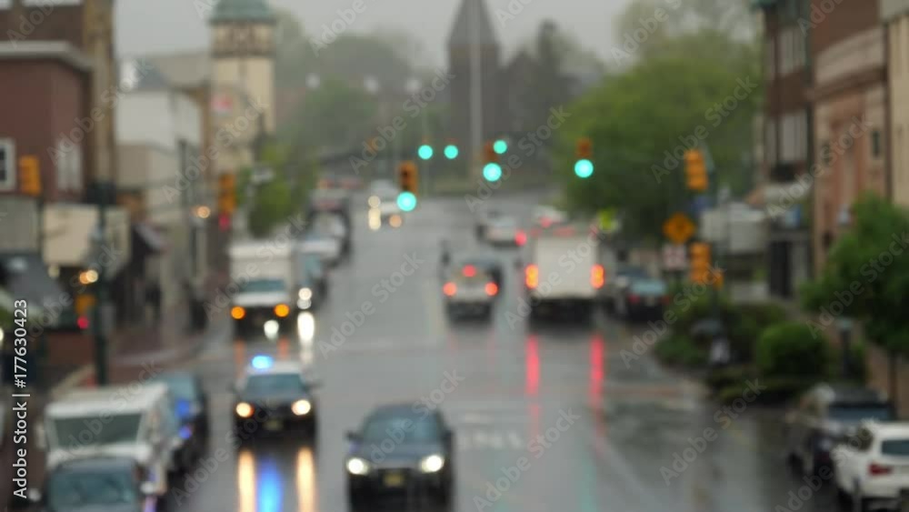 Raining in smalltown, USA. De-focused. Raining in smalltown, USA. De-focused.