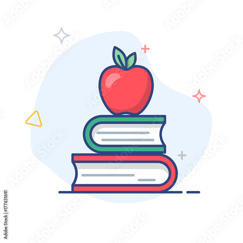 Vector education/ apple on books  flat linear icon 