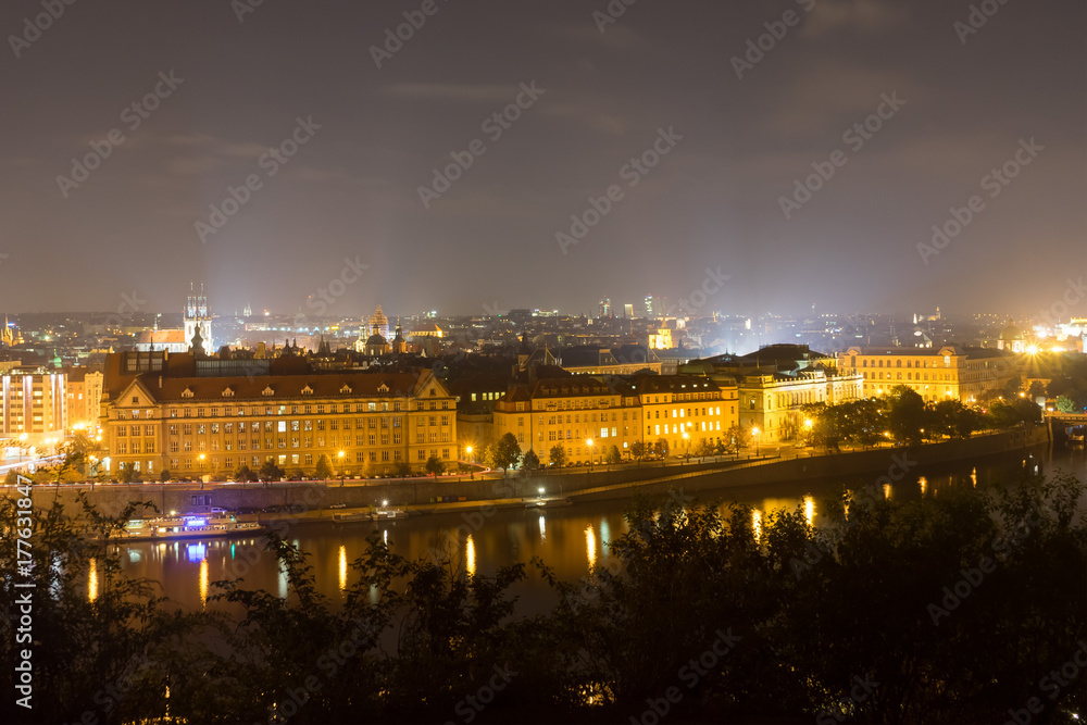 The embankment of the Vltava River in the center of Prague at night. Czech Republic The embankment of the Vltava River in the center of Prague at night. Czech Republic