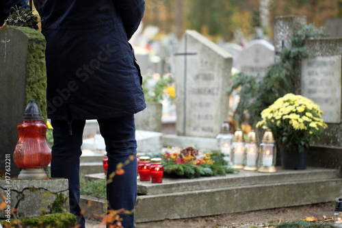 Fotografie People at the Polish traditional cemetery on the feast of all saints day at 1st