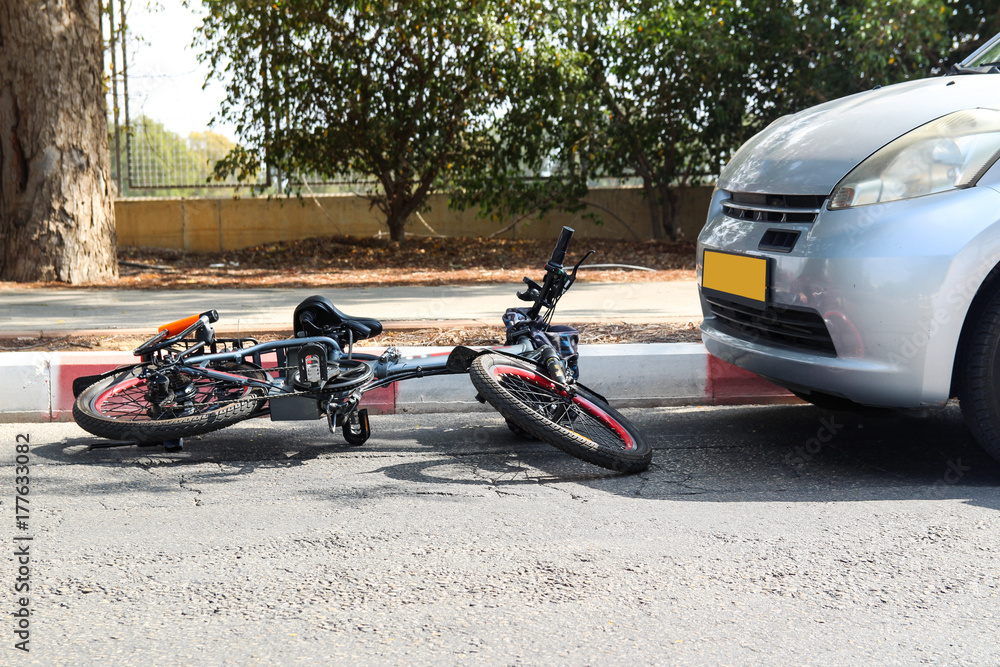 A traffic accident between electric e bike and car
