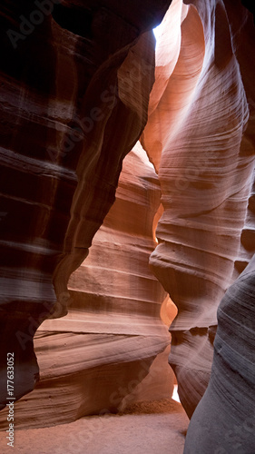 Upper Antelope Canyon is a slot canyon, result of eroded Navajo Sandstone, very popular and photogenic touristic destination close to Page in Northern Arizona.