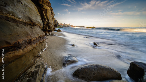Rocks, sand, and waves San Diego coastline