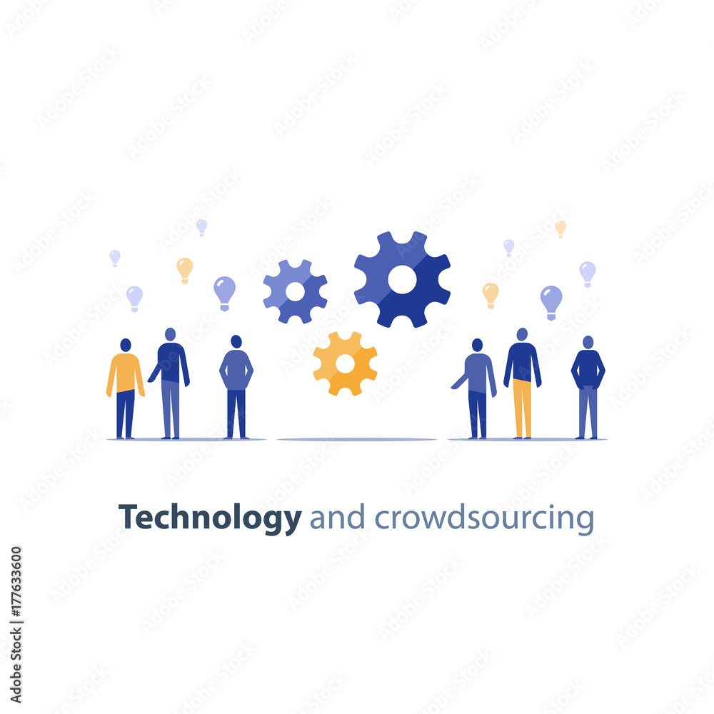 Technology and innovation forum, people exchanging ideas, start up business, team work vector illustration Technology and innovation forum, people exchanging ideas, start up business, team work vector illustration