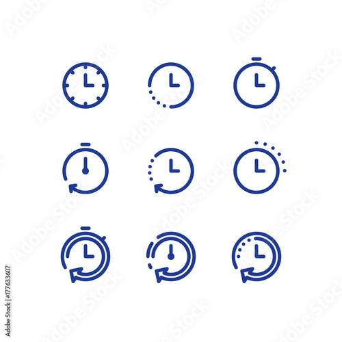 Time clock line icon set, fast delivery, quick service, working hours