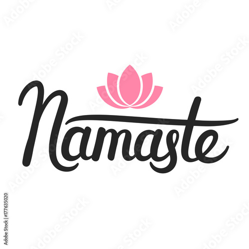 Namaste calligraphy silhouette lotus flower