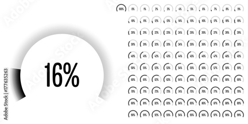 Set of circular sector percentage diagrams from 0 to 100 ready-to-use for web design, user interface (UI) or infographic - indicator with black