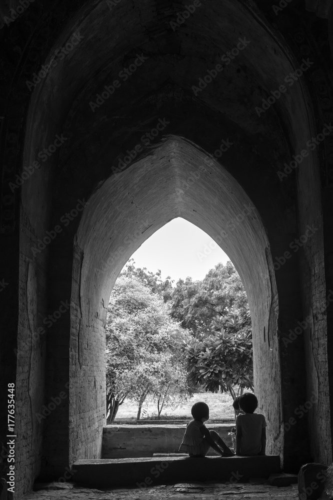kids playing in an old temple