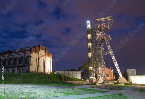 Katowice at night / Industrial landscape the old mine shaft
