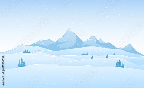 Vector hand drawn winter mountains landscape.  © deniskrivoy