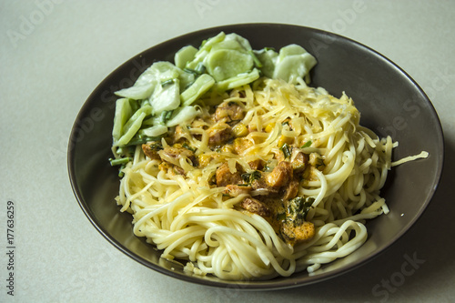 Pasta with meat in a dish