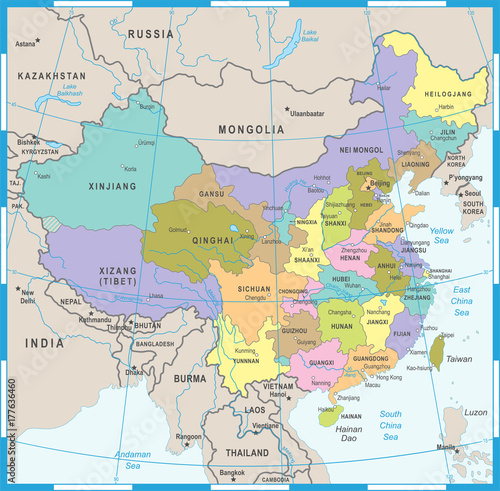 Fototapeta Naklejka Na Ścianę i Meble -  China Map - Vector Illustration
