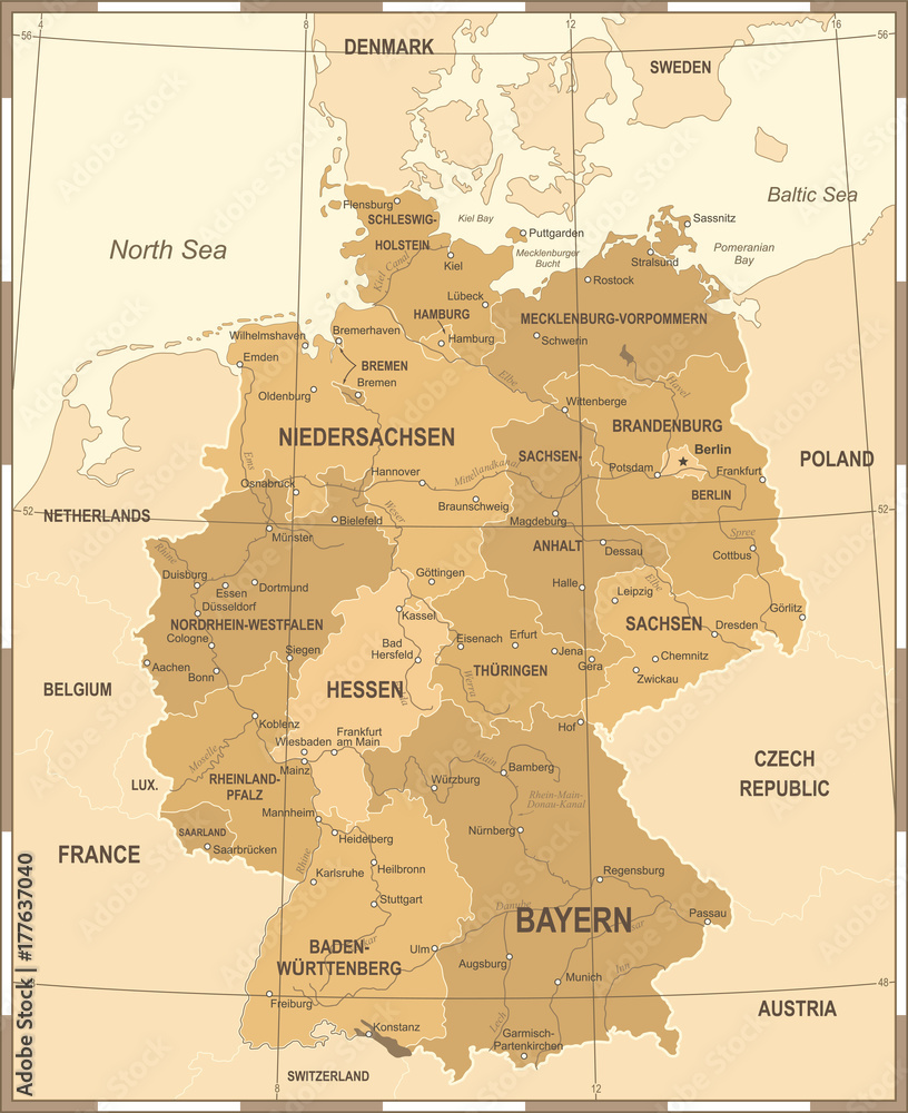 Naklejka premium Germany Map - Vintage Vector Illustration
