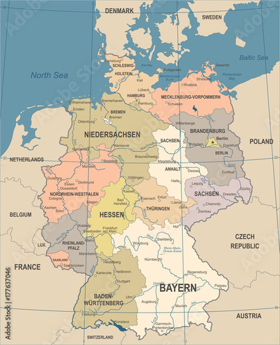 Fotografie, Obraz Germany Map - Vintage Vector Illustration