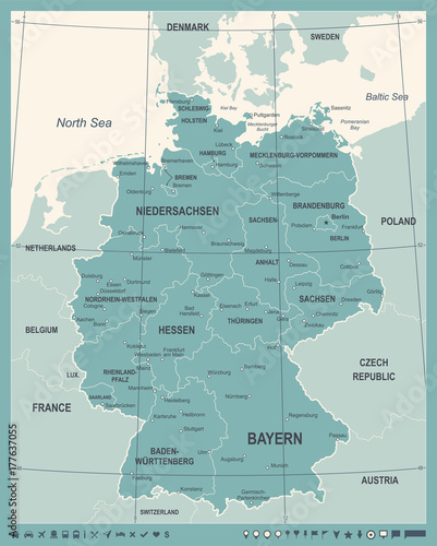 Fototapeta Germany Map - Vintage Vector Illustration