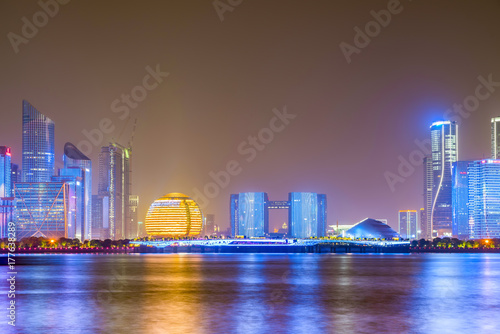 Nightscape of CBD architecture landscape in Hangzhou