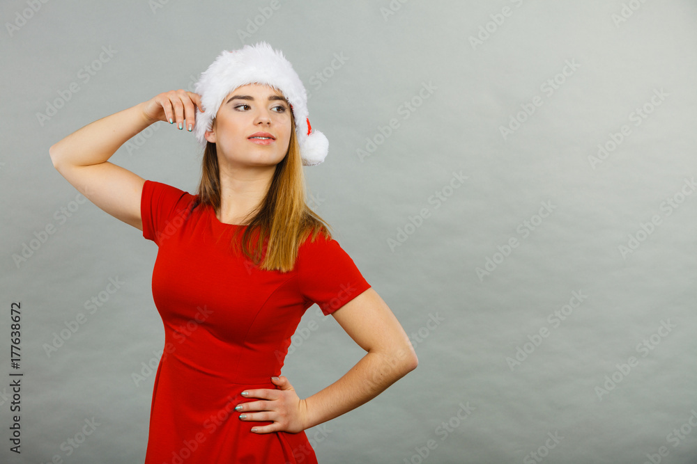 Woman wearing Santa Claus helper costume Woman wearing Santa Claus helper costume