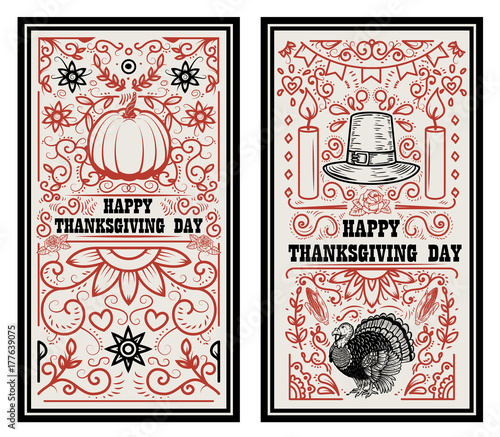 Happy thanksgiving day. Banner template with pumpkin, turkey.