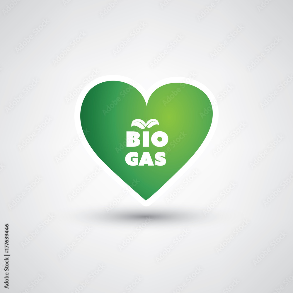 Love Green Design Concept With Heart Shaped Bio Gas Label Love Green Design Concept With Heart Shaped Bio Gas Label