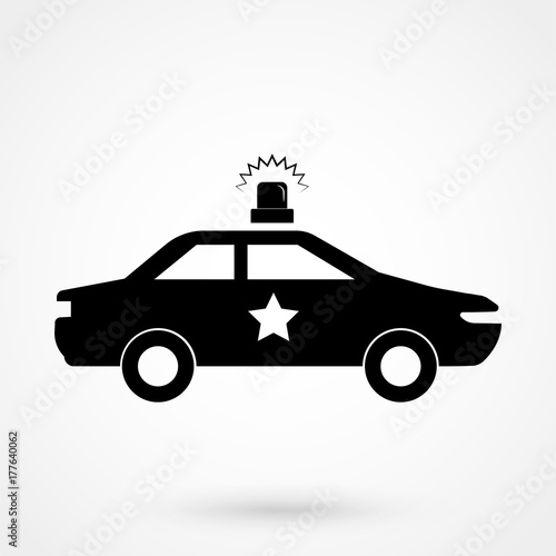 Police Car icon - black vector illustration with reflection