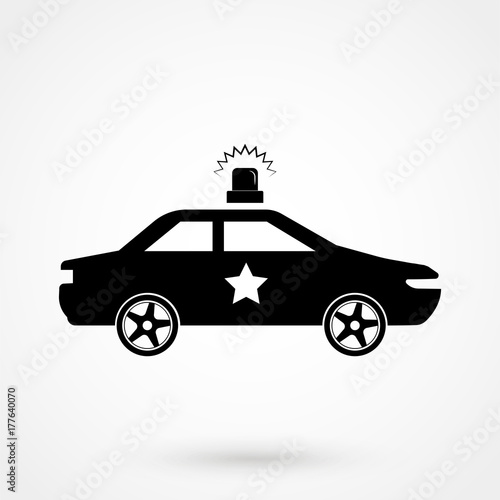 Police Car icon - black vector illustration with reflection